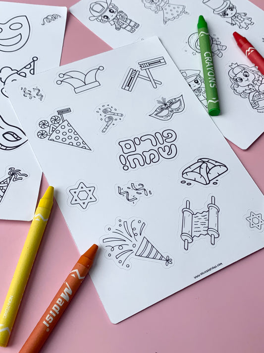 Purim Coloring Stickers with Crayons