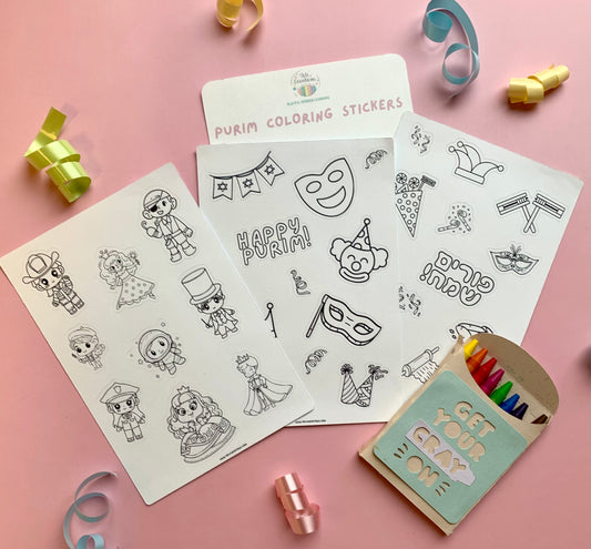 Purim Coloring Stickers with Crayons